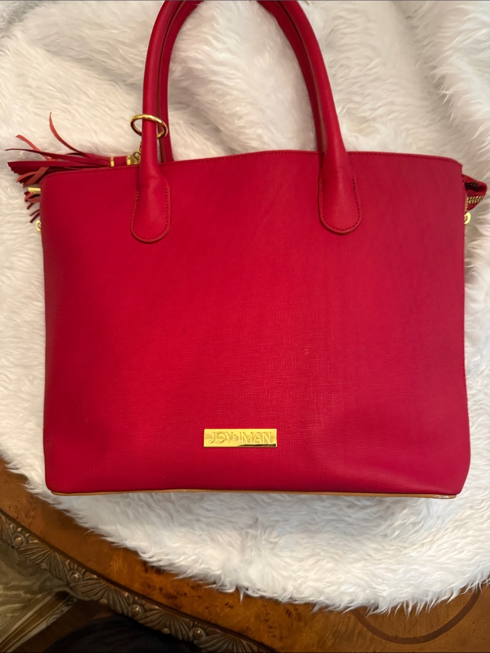 Joy & Iman Red Tote Bag - Sleek Women's Handbag with tassel
